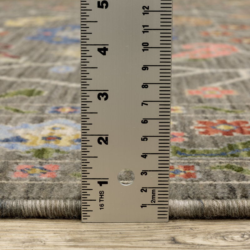 Oriental Machine Woven Gray/Yellow Wool and Nylon Blende Area Rug, Rectangle 5'3" x 7'6"