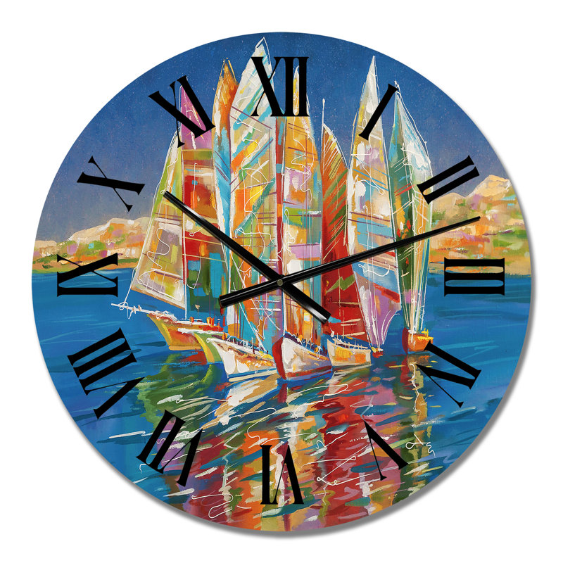 Voilier coloré sur fond bleu - horloge murale nautique et côtière, Petit