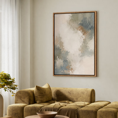 Framed Canvas Wall Art - Neutral Abstract Composition in Soft Gray and Beige - 16"x24", 24"x36"