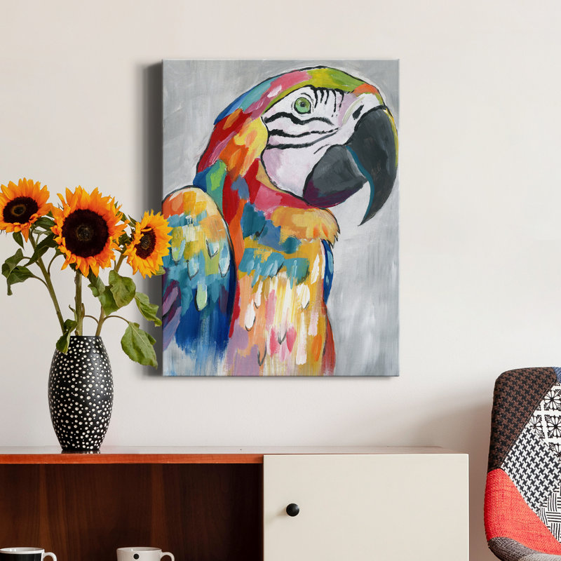 «Vibrant Parrot» par Nan - reproduction d'art sur toile tendue, H 48 po x l 36 po x P 1 po