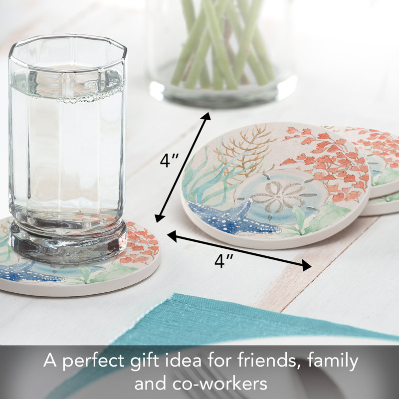 CounterArt Seaside 4 Pack Round Absorbent Stone Coasters (Set of 4)