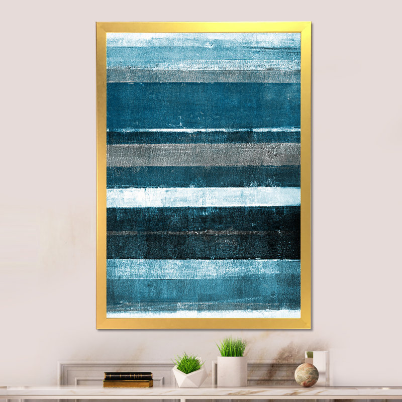 Art moderne gris et bleu II 2FDP47788, Encadrement doré, H 12 po x l 8 po x P 1 po