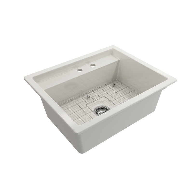 Baveno 27 in. L Dual Mount Single Basin Kitchen Sink, 2 hole, Biscuit