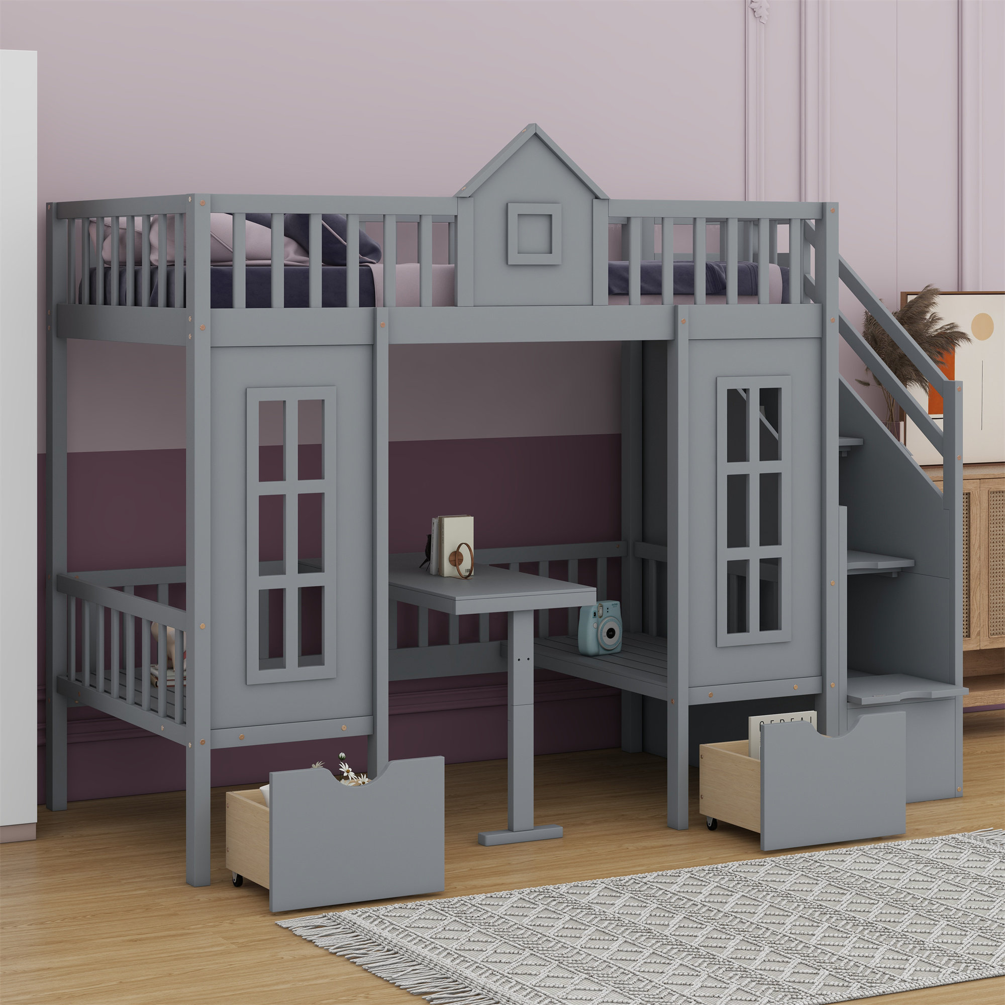 Harper Orchard Bunk Bed With Changeable Table, Bunk Bed Turn Into Upper ...