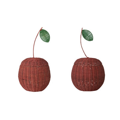 Artisan Rattan Cherry Sculptures with Iron Accents