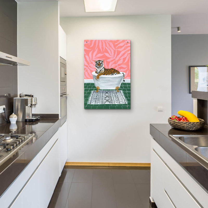 Art mural en verre épique «Tiger In Tub» par Yvette St. Amant, H 36 po x l 24 po x P 0,2 po