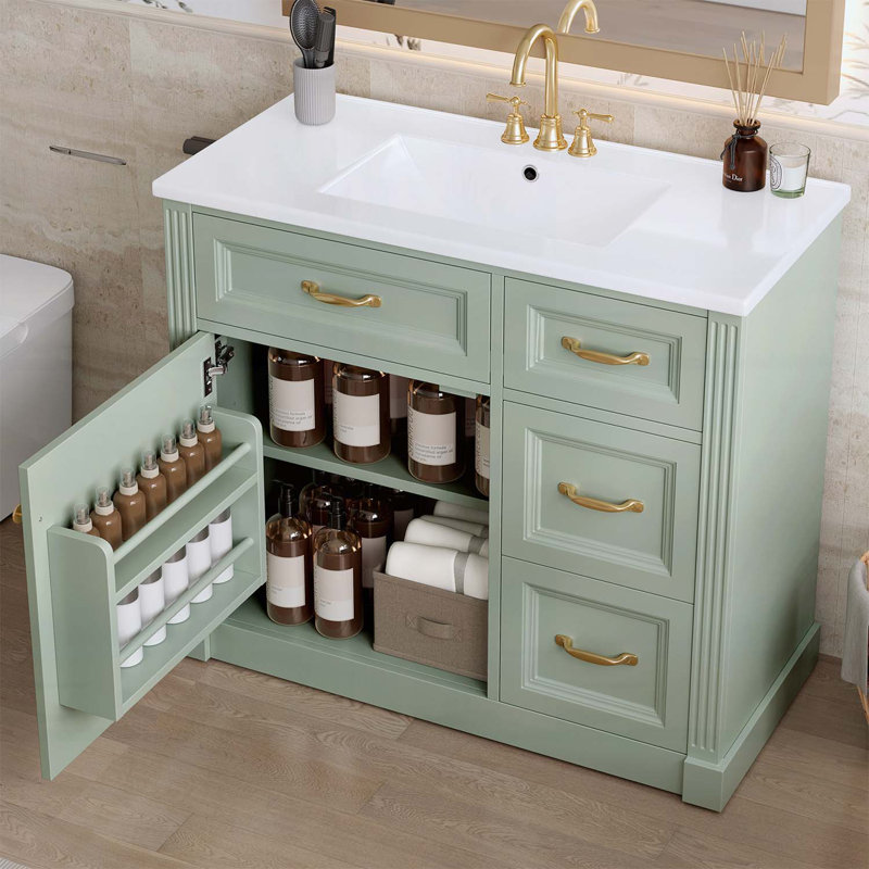 Meuble-lavabo 36 po avec lavabo, tiroirs à fermeture en douceur, tablette réglable, Vert