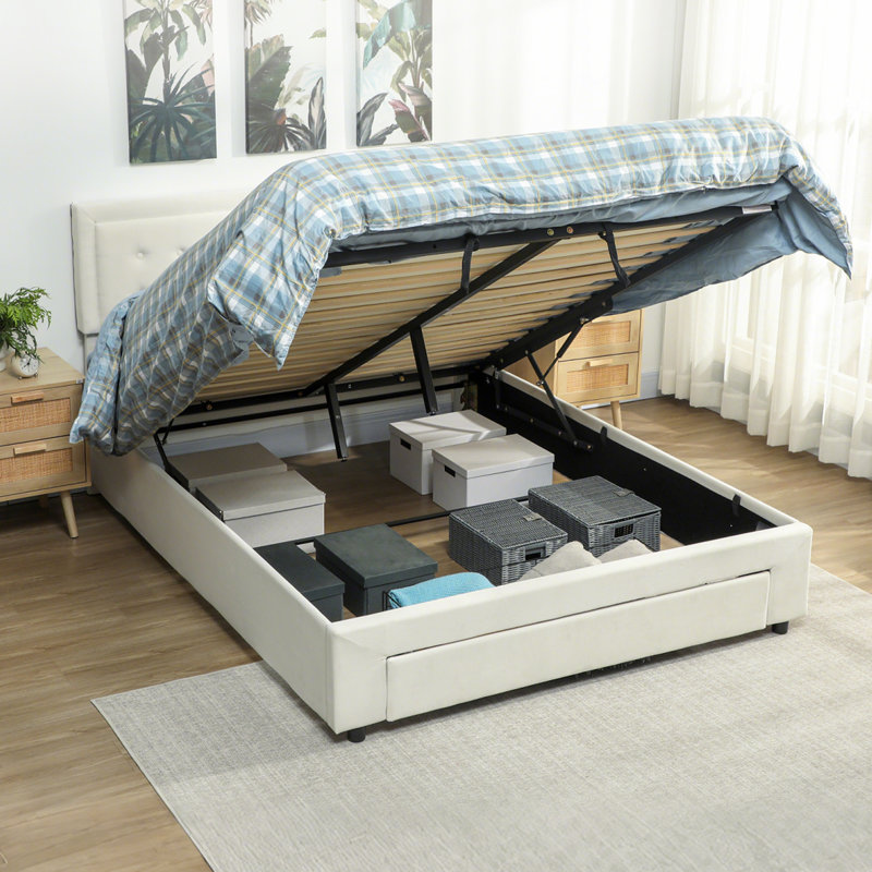 Upholstered Ottoman Bed, Cream
