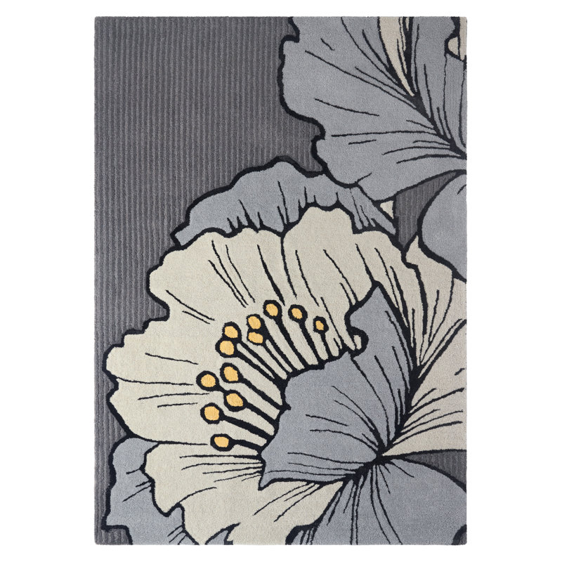 Tapis gris en laine fabriqué à la main NICOLE MILLER New York Flora Grandeur, Rectangle 5 pi x 6 pi 12 po