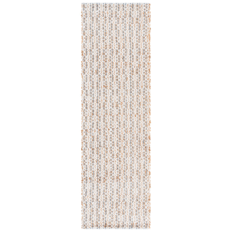 Natural Fiber 225 Hand Loomed Jute; Wool; Pet No Pattern Rug in Natural/Blue, Runner 2'3" x 8'
