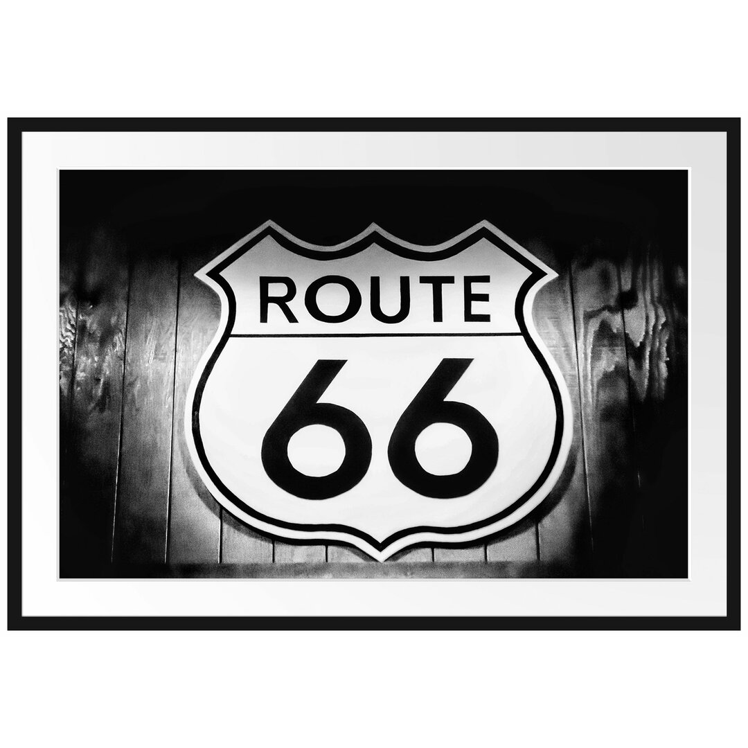 Modernes Route 66 Schild Gerahmter Fotokunstdruck