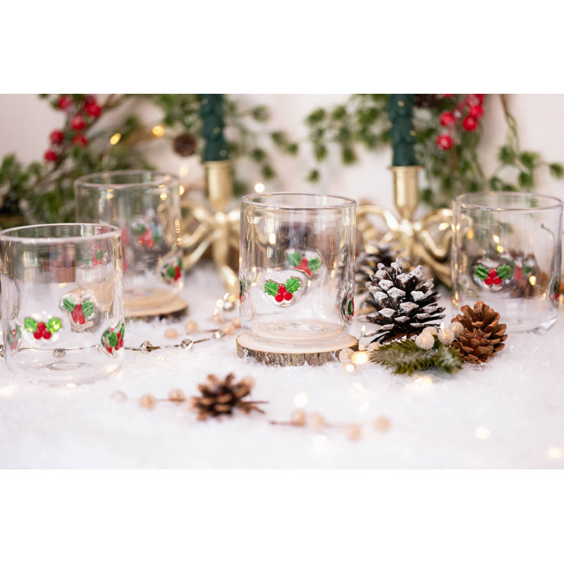 Verre Holly Leaf Icon, ensemble de 4