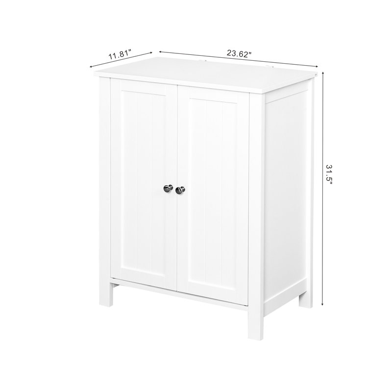 Bathroom Floor Storage Cabinet, White With Double Doors & Adjustable Shelf - Versatile Solution For Your Home Cabinet Door And Adds Elegance Function To