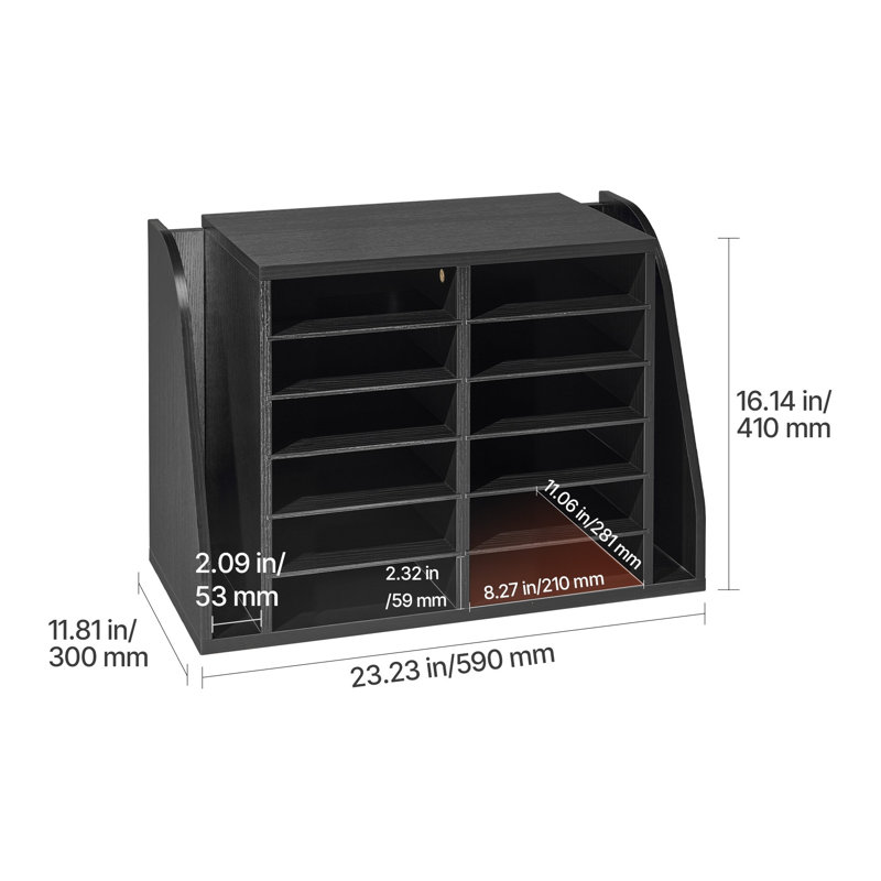 Organiseur de documents noir à 12 compartiments avec rangement vertical latéral pour le bureau et la maison