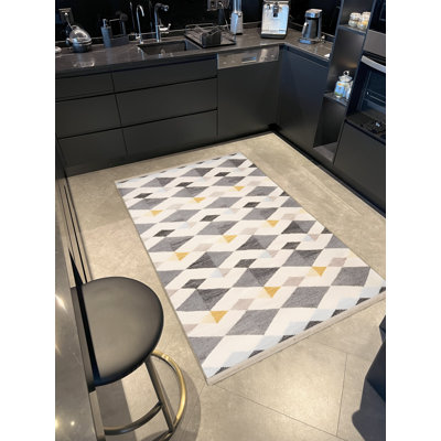 Tapis décoratif moderne à motif géométrique gris-beige