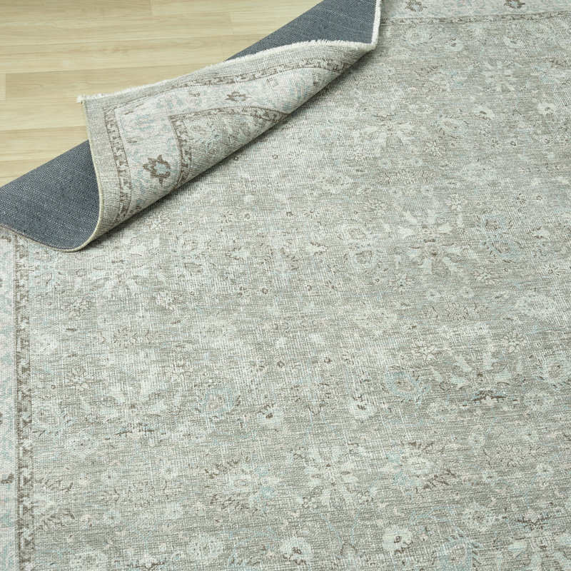 Aldora Misted Sage Power-Loomed Cotton Area Rug, Rectangle 5'6" x 8'6"