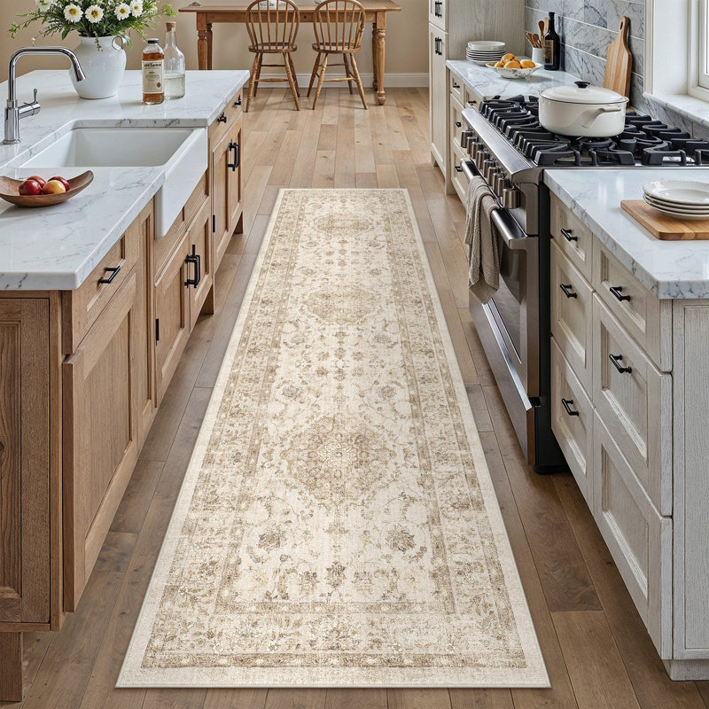 Vicky Oriental Washable Area Rug With Non-Slip Backing, Runner 2' x 8'