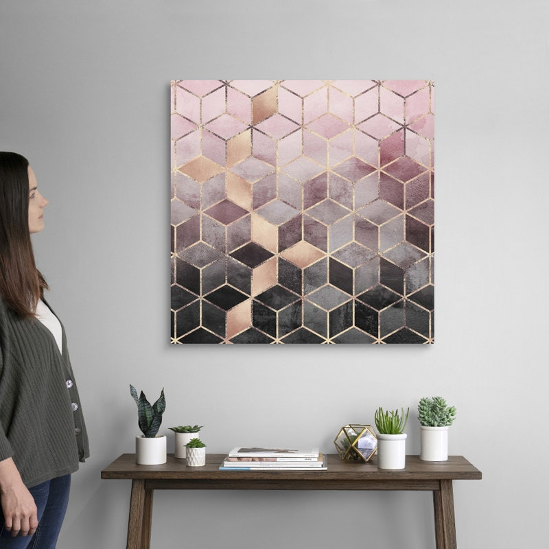 " Pink Grey Gradient Cubes ", Wrapped Canvas, 30" H x 30" W x 1.25" D