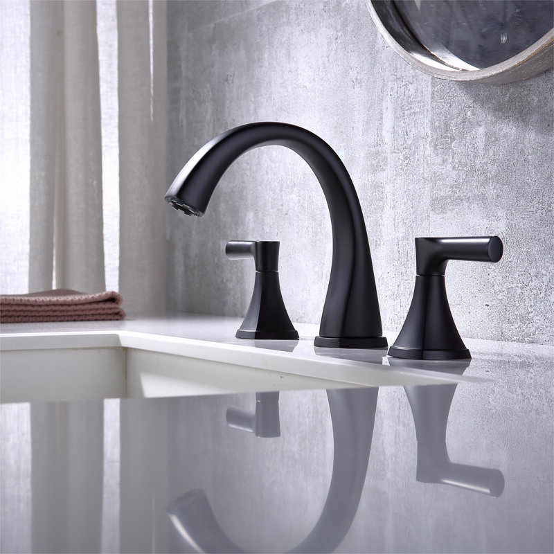 Robinet de salle de bain à 2 poignées avec drain, Noir mat