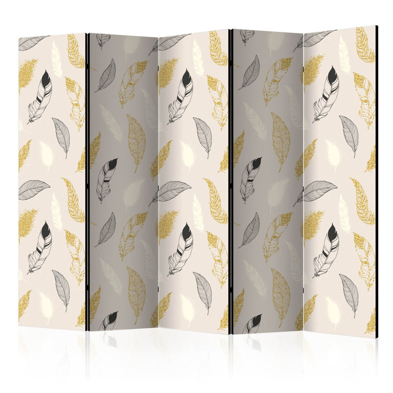 Room Divider - Golden Feathers [Room Dividers], 5, 172cm H x 225cm W x 3cm D