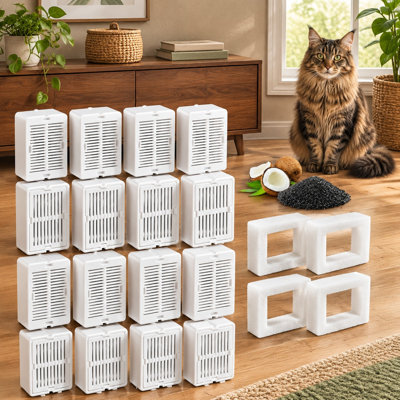 Lot de 16 filtres de rechange pour fontaines à eau en céramique compatibles de type cupcake à 360 degrés, avec triple filtration et fournis avec 4 éponges en mousse.