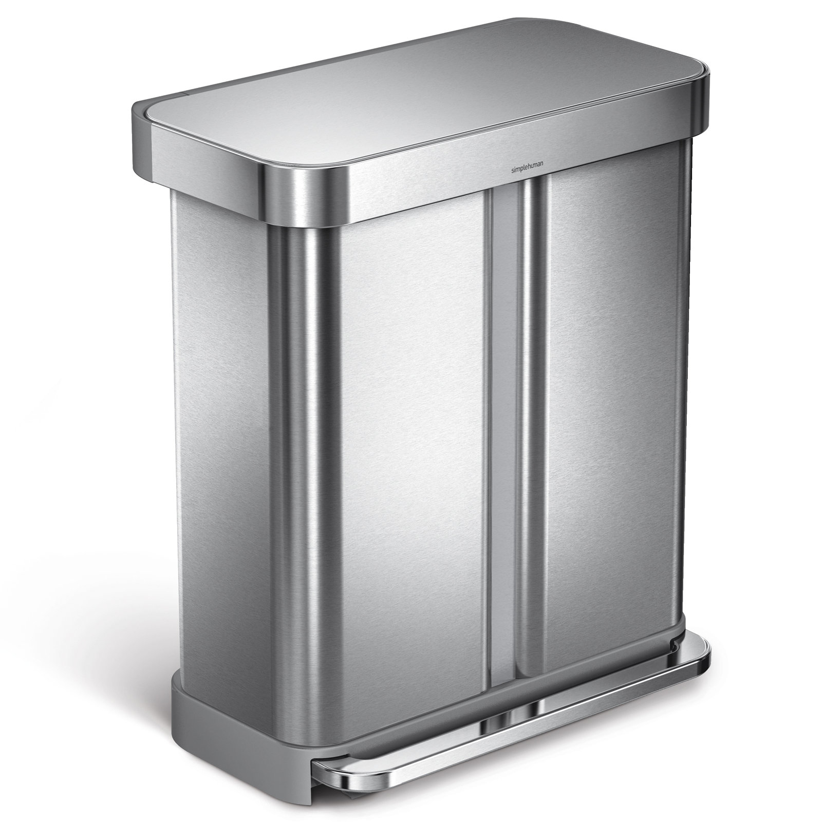 simplehuman 15.3gal Dual Recycling Step Can, Brushed