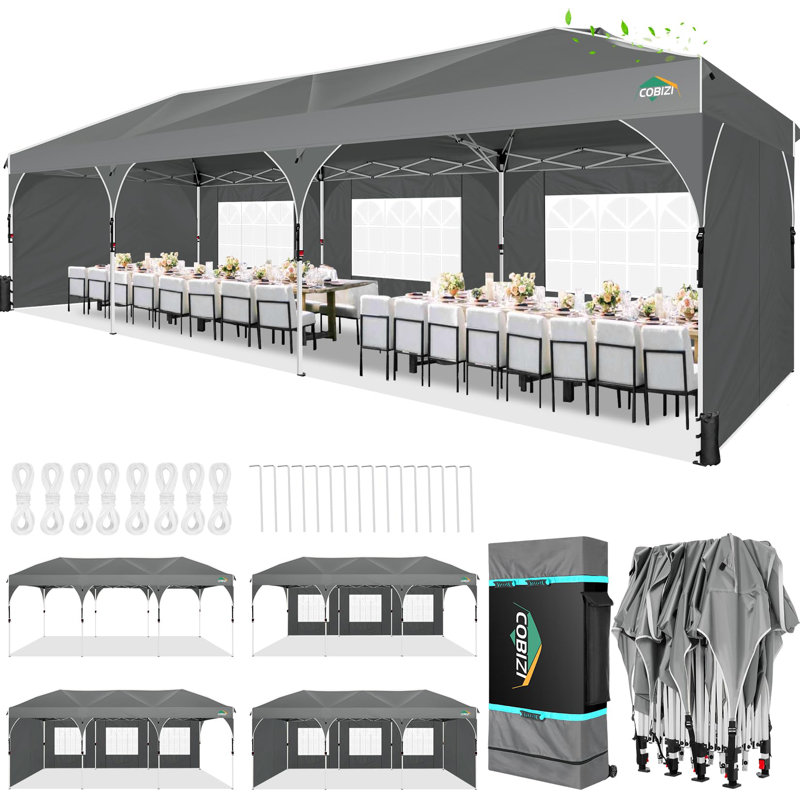 COBIZI 10x30 Party Tent Pop Up Canopy with Wheeled Bag - Tents for Parties with Patented Centre-Lock Tech, 420D Waterproof Fabric, Easy Setup Canopy Tent with Removable Sidewalls
