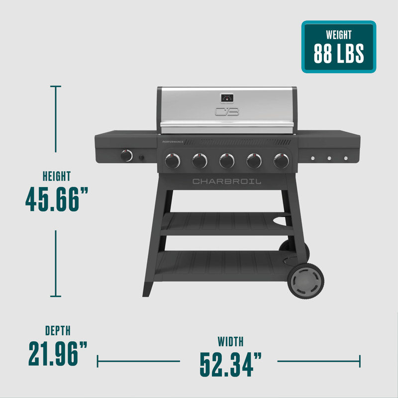 Chariot de barbecue au gaz à 5 brûleurs avec brûleur latéral Charradil Performance Series Flavormax, gris
