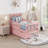 Twin Size Wooden Frame Material Platform Bed Frame With Guardrails On Both Sides And Two With Storage Function Drawers,Pink-1679901084-1679901078