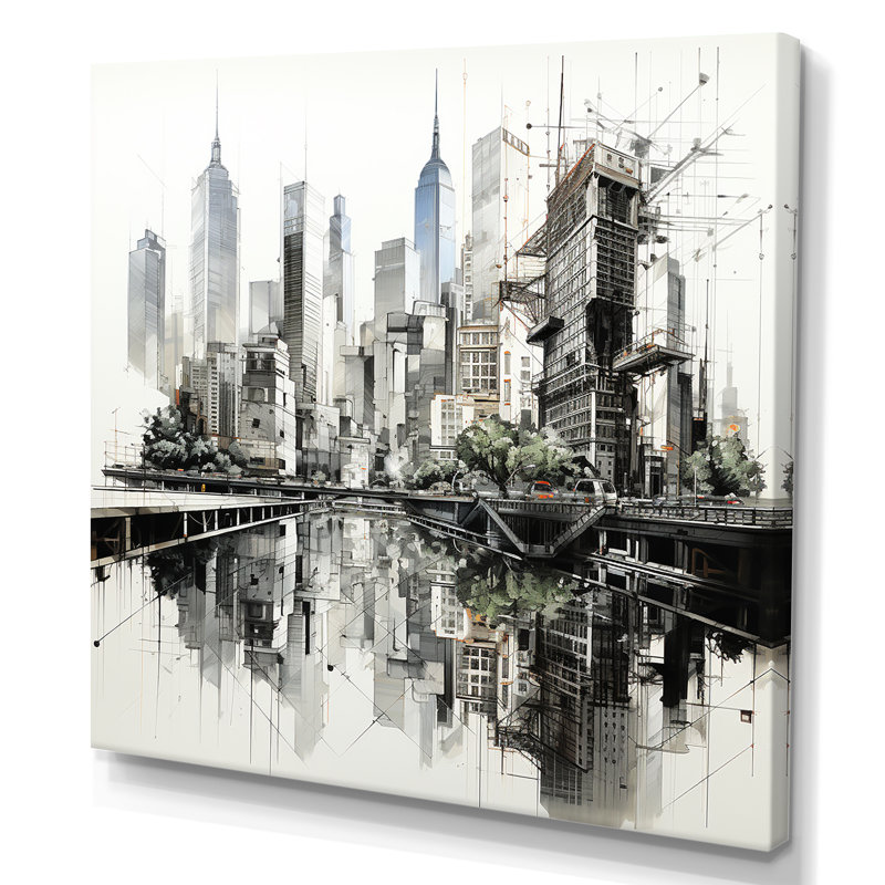 Reproduction sur toile d'un paysage urbain III, H 36 po x l 36 po, Toile tendue