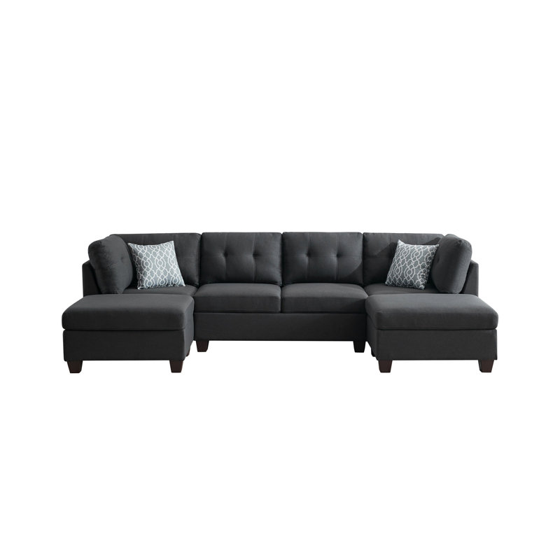 Canapé modulaire rembourré avec deux chaises longues, Lin gris foncé