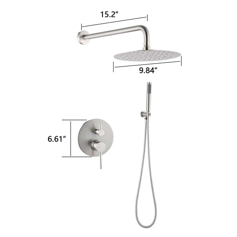 Wall Mounted Round Shower Combo Set With 10" Rain Shower Head And Handheld Shower Head Set With Pressure Balancing Valve