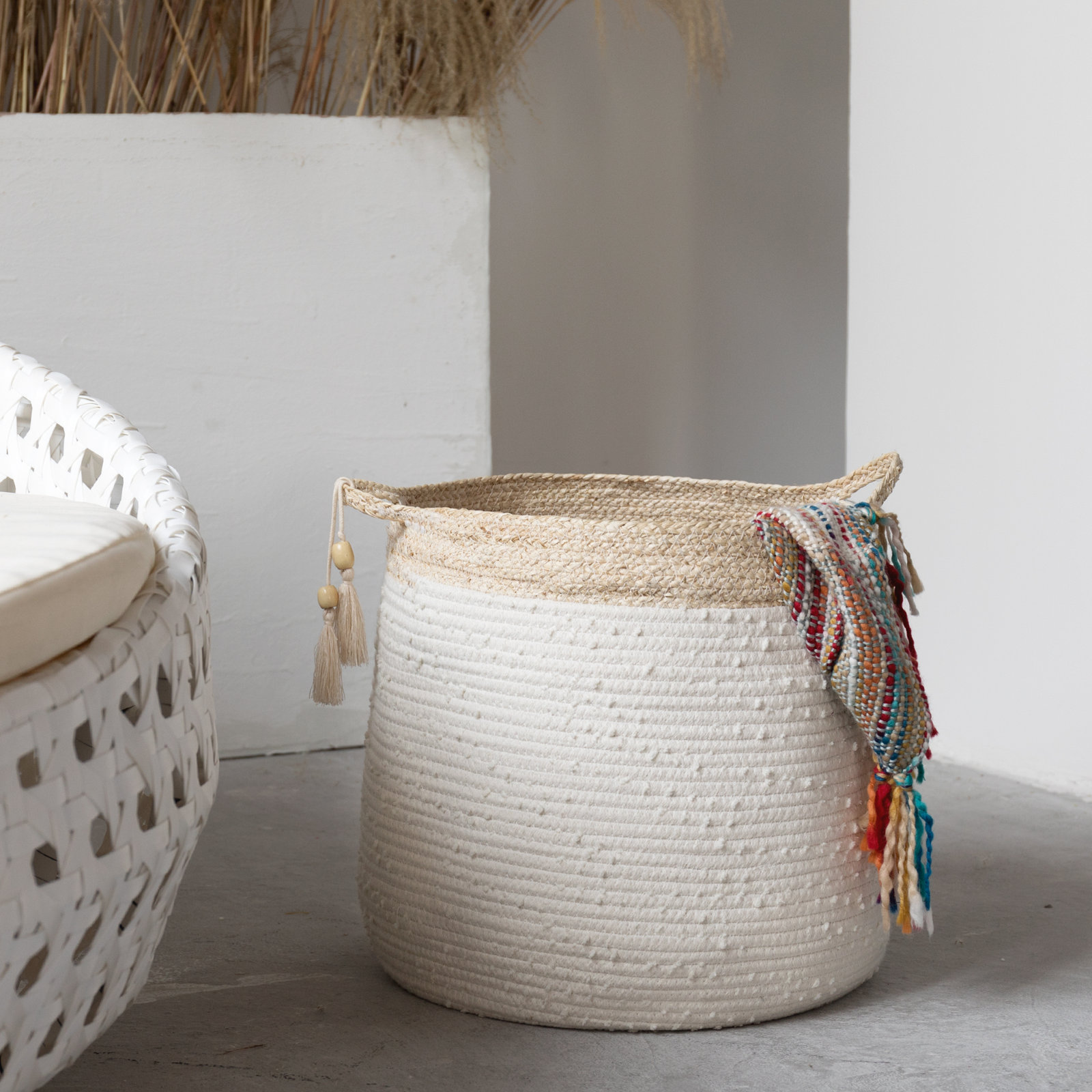 Althoff Handwoven 100% Cotton Storage Bin, Yellow/White