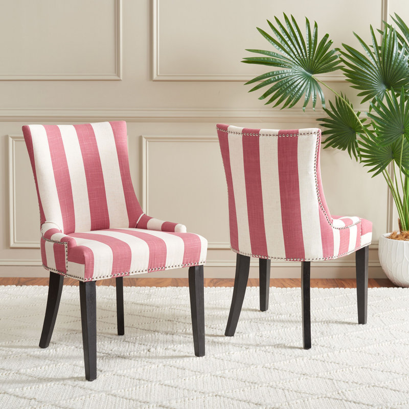 Capetown 19.5'' H Upholstered Side Chair, Pink/White Striped Linen Blend, 2