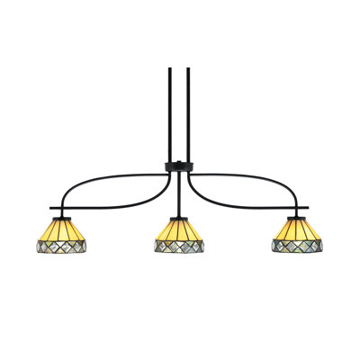 Luminaire pour îlot de cuisine 3 lumières Siyeh Cavella, fini noir mat avec verre 7 "Diamond Peak Art