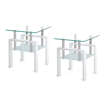 2-Piece Clear Tempered Glass Small Table, End Table For Living Room, Sofa Table