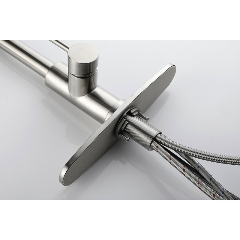 Pull Down Stainless Steel Kitchen Faucet - Brushed Nickel High Arc Single Handle Tap For Efficient Water Management Out Level Sink With 360 Rotation Feature