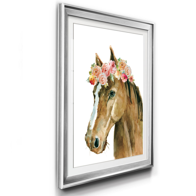 Fleur, couronne de cheval, reproduction d'art sur papier encadré, H 18,5 po x l 24,5 po x P 1,5 po, Argent