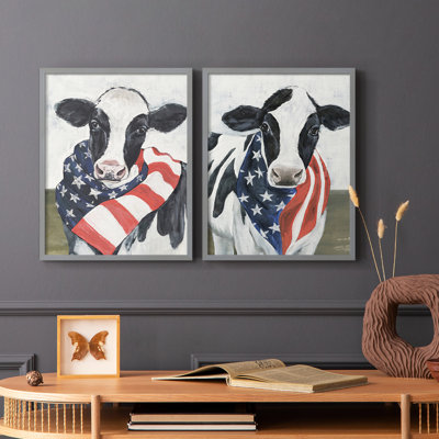«American Cow I», reproduction encadrée de qualité supérieure - prête à être accrochée - aucun clou requis - aucun clou requis