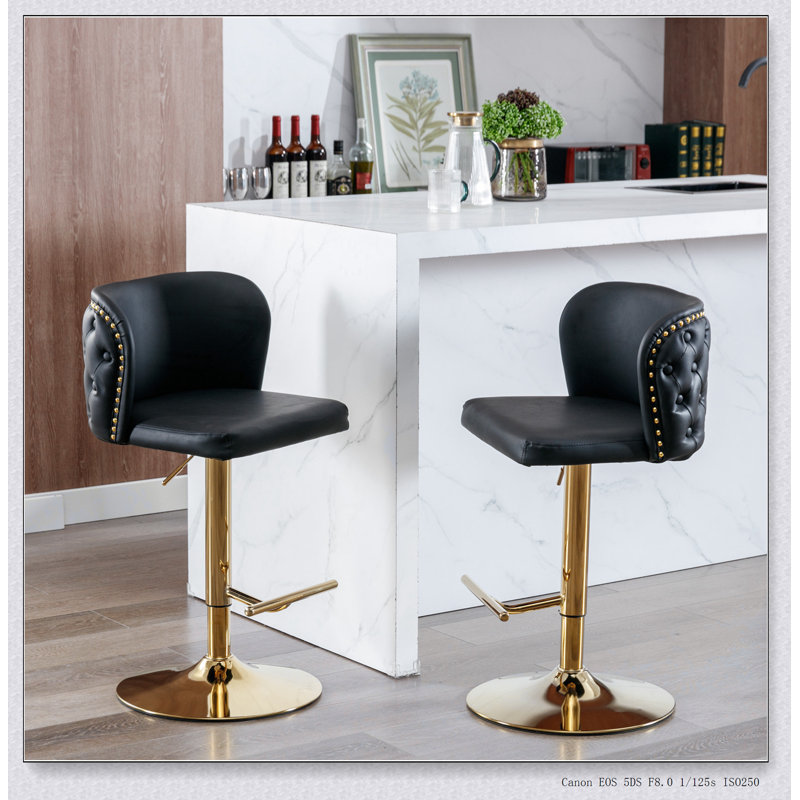 Swivel Barstools Adjusatble Seat Height, Upholstered Bar Stools with Back Tufted