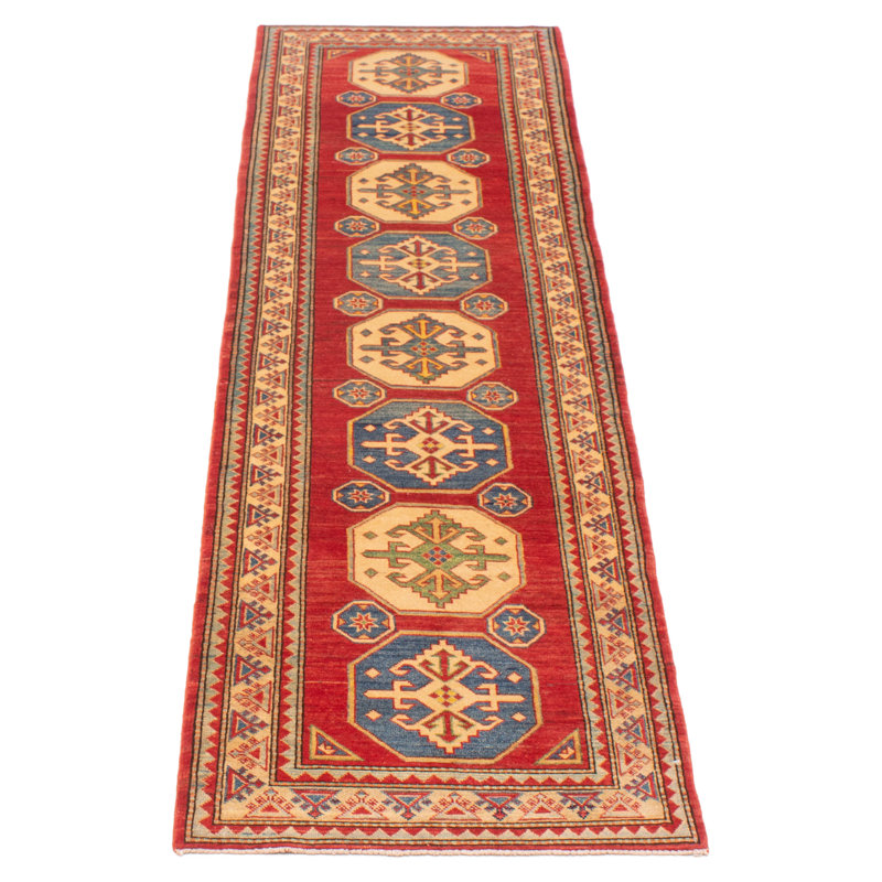Tapis de couloir unique en laine noué à la main nouvel âge 2 pi 9 po x 10 pi 7 po Ahmiyah - rouge / beige / bleu