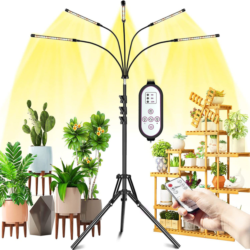 Pflanzenlampe Led Vollspektrum Grow Lampe Mit Ständer Wachstumslampe 3 Farbmodi[vollspektrum,1 Stativ Mit 5 Lampenköp]