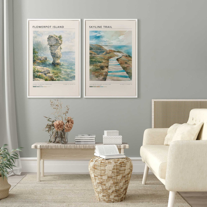 Ensemble de 2 impressions sur toile Flowerpot Island & Skyline Trail, 48 po x 32 po, Chrome poli