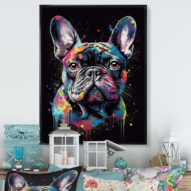 Portrait de bouledogue noir et bleu - impressions de carlin, H 20 po x l 12 po, Cadre flottant noir