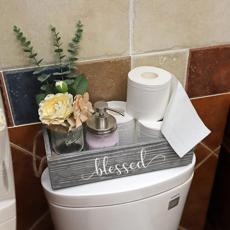 Rangement en bois pour papier hygiénique, boîte pour réservoir de toilette (grande), Gris