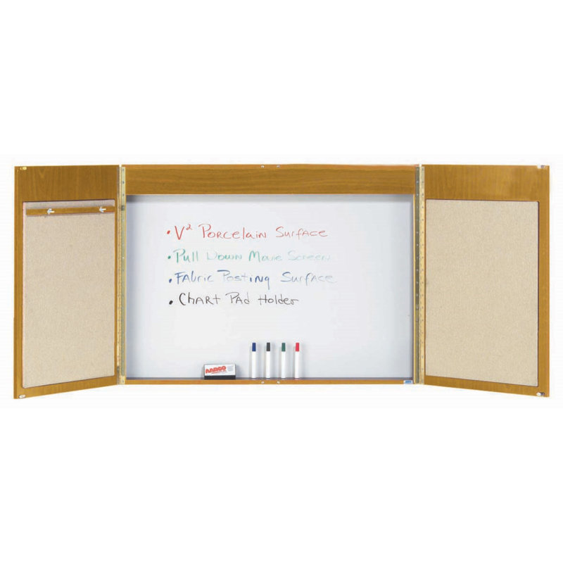 Enclosed Cabinet Porcelain Small - 2' - 4' Whiteboard, 3' H x 4' W, Laminate Oak