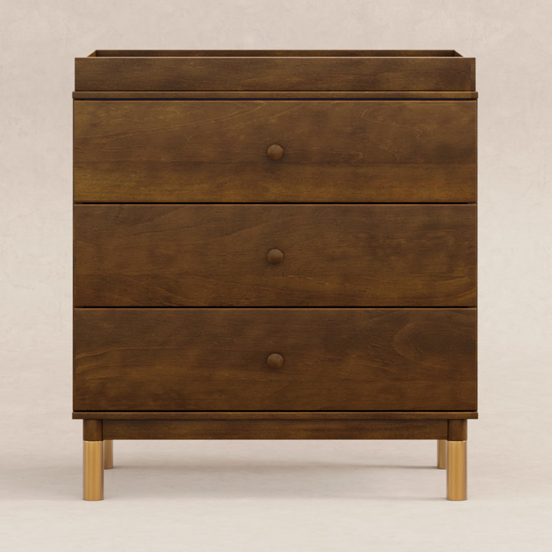 Gelato 3 Drawer Changer Dresser, Natural Walnut/Gold
