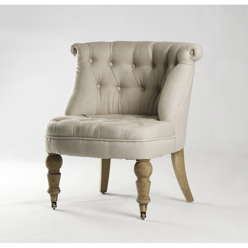 Fauteuil demi-tonneau en lin touffeté de 26 po de largeur