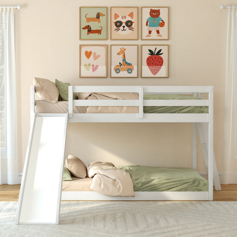 Lit superposé simple avec glissière Bear, Brushed White