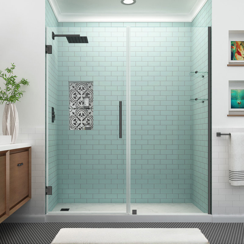 Porte de douche à charnière sans cadre 69 "x 72" Belmore GS, Transparent, Noir mat